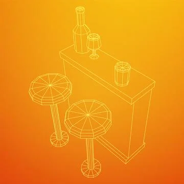 Bar counter with stools. Wireframe illustration. Stock Illustration