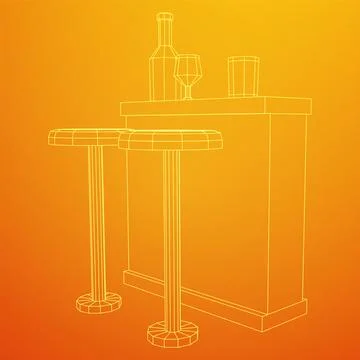 Bar counter with stools. Wireframe illustration. Stock Illustration