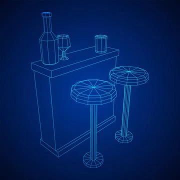 Bar counter with stools. Wireframe illustration. Stock Illustration