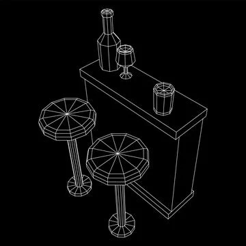 Bar counter with stools. Wireframe illustration. Stock Illustration