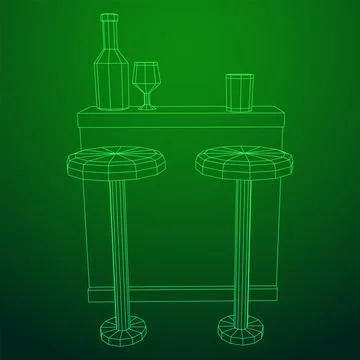Bar counter with stools. Wireframe illustration. Stock Illustration