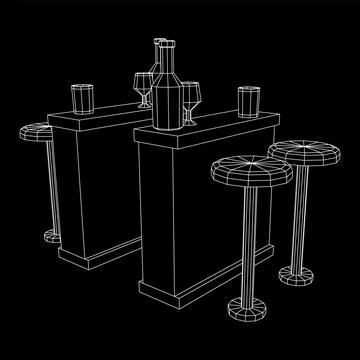 Bar counter with stools. Wireframe illustration. Stock Illustration
