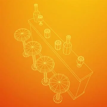 Bar counter with stools. Wireframe illustration. Stock Illustration