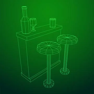 Bar counter with stools. Wireframe illustration. Stock Illustration