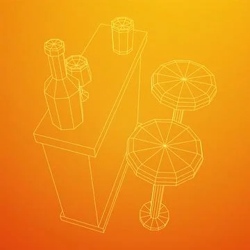 Bar counter with stools. Wireframe illustration. Stock Illustration