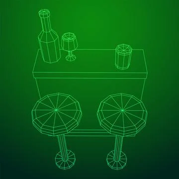 Bar counter with stools. Wireframe illustration. Stock Illustration