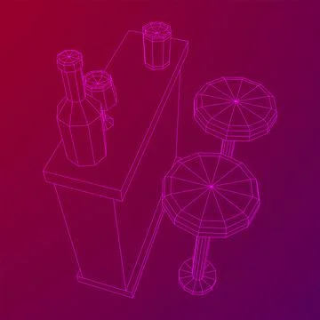 Bar counter with stools. Wireframe illustration. Stock Illustration