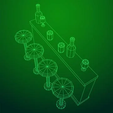 Bar counter with stools. Wireframe illustration. Stock Illustration