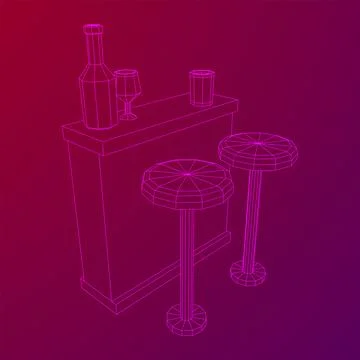 Bar counter with stools. Wireframe illustration. Stock Illustration