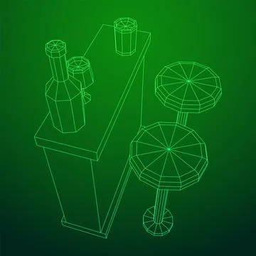 Bar counter with stools. Wireframe illustration. Stock Illustration