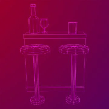 Bar counter with stools. Wireframe illustration. Stock Illustration