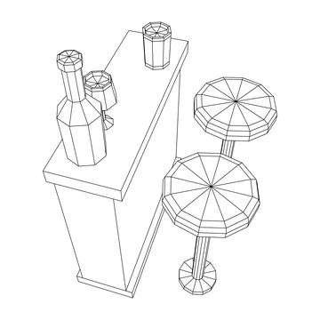 Bar counter with stools. Wireframe illustration. Stock Illustration