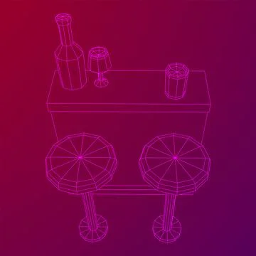 Bar counter with stools. Wireframe illustration. Stock Illustration