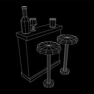 Bar counter with stools. Wireframe illustration. Stock Illustration