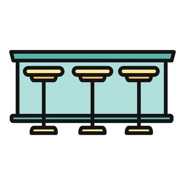 Bar counter with three stools flat icon Stock Illustration