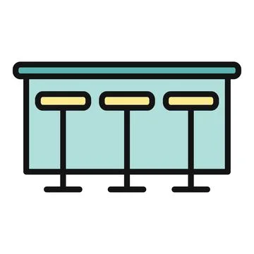 Bar counter with three stools interior icon Stock Illustration