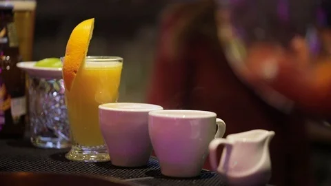 Bar counter, two cups of coffee Stock Footage 103307500