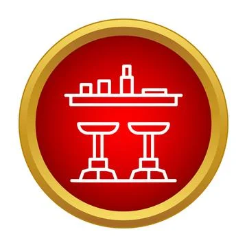 Bar counter with two stools icon on red Stock Illustration