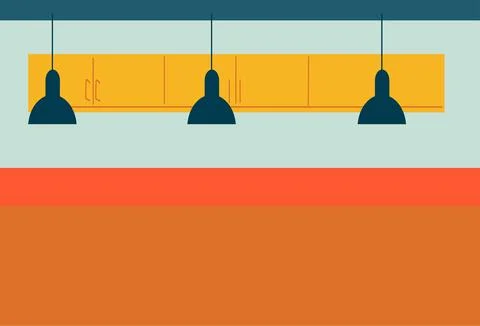 Bar counter, wardrobe, loft-style chandeliers. Interior. 스톡 일러스트