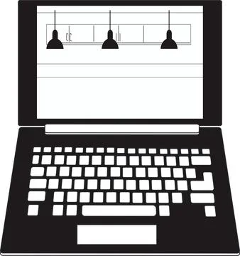Bar counter, wardrobe, loft-style chandeliers. Interior.black and white lapto 스톡 일러스트