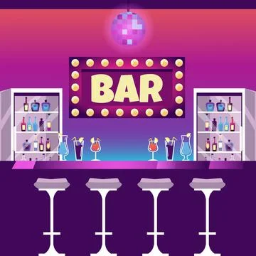 Bar establishment empty interior background, flat vector illustration. Stock Illustration