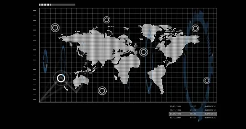 Bar filling dotted map appearing line graph growing nodes pulsing HUD helix Stockbeeldmateriaal 331701302