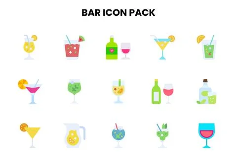 Bar Flat Set Icons Pack Stock Illustration