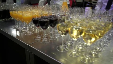 Bar full of drinks, wine glasses and soda Stock Footage 80995452