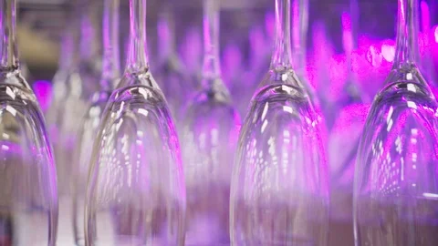 Bar Glasses in Purple Lighting Stock Footage