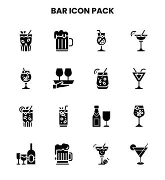 Bar Glyph Icons Pack Stock Illustration