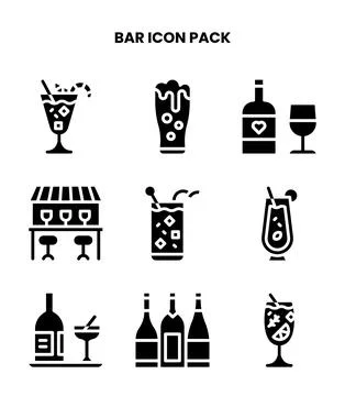 Bar Glyph Icons Pack Stock Illustration