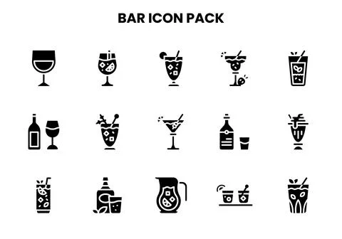 Bar Glyph UI Icons Pack Stock Illustration