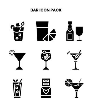 Bar Glyph Vector Icons Pack Stock Illustration