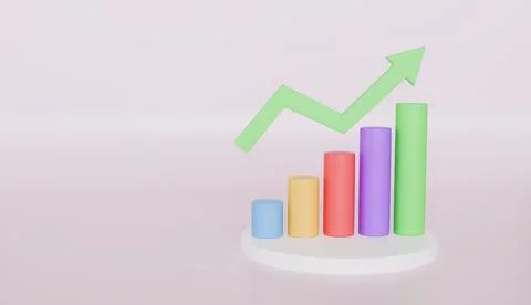 Bar graph and arrow icon on a round table for business presentation 库存插图