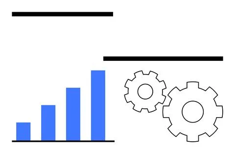 Bar Graph and Gears Representing Growth and Efficiency in a Minimalistic Desi Stockillustratie