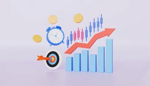 Bar graph and growth arrow and Stock chart, data analysis report, financial Stock Illustration
