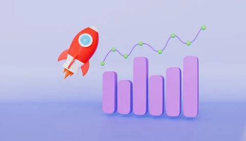 Bar graph and growth line, financial growth, growth rocket, business development Stock Illustration