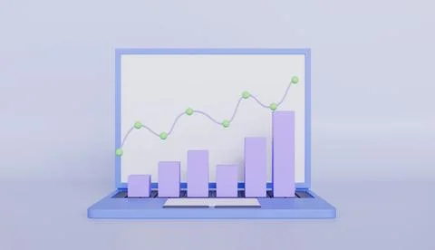 Bar graph and growth trend with computer Stock Illustration