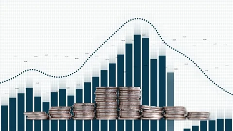 Bar graph and line graph where the rise and fall repeat. Stock Footage 232641996