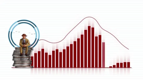 Bar graph and line graph where the rise and fall repeat. Stock Footage 232641997