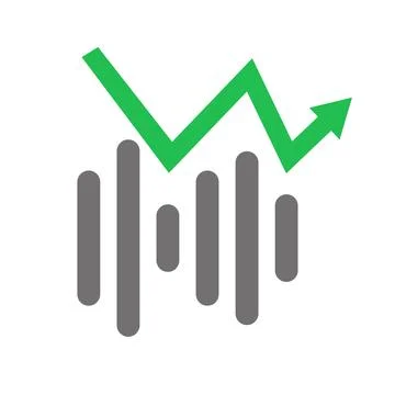 Bar graph and rising arrow. Vectors for business sales and investments. Stock Illustration