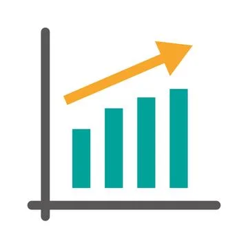 Bar graph and rising arrow icon. Vectors. Stock Illustration