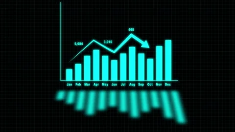 Bar graph animation with monthly labels. Cyan bar graph financial data refl.. Stock Footage 337369545