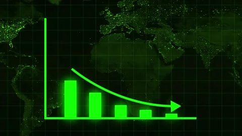 Bar graph animation over world map. Bar graph financial loss and city light.. Stock Footage 337618923
