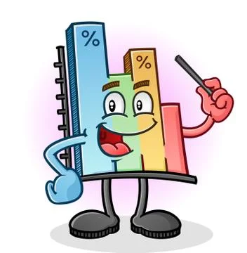 Bar Graph Cartoon Character with Pointer Stock Illustration