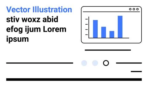 Bar graph chart in window, text placeholders in varied fonts, dotted navigati Stock Illustration
