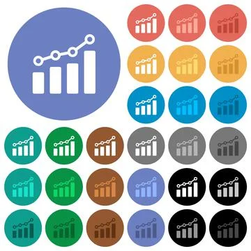 Bar graph with circles and lines round flat multi colored icons Stock Illustration