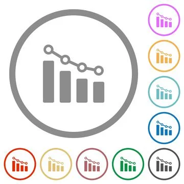 Bar graph with circles and lines flat icons with outlines Stock Illustration