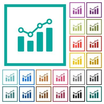 Bar graph with circles and lines flat color icons with quadrant frames Stockillustratie