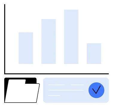 Bar graph with data analysis elements including a folder and checklist with.. Stock Illustration